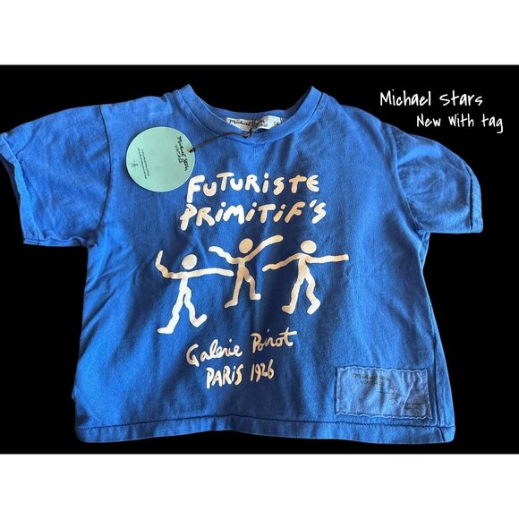 Michael Stars Vintage Blue Graphic T-Shirt 'Futuriste' - New with Tag, One Size - Picture 1 of 4